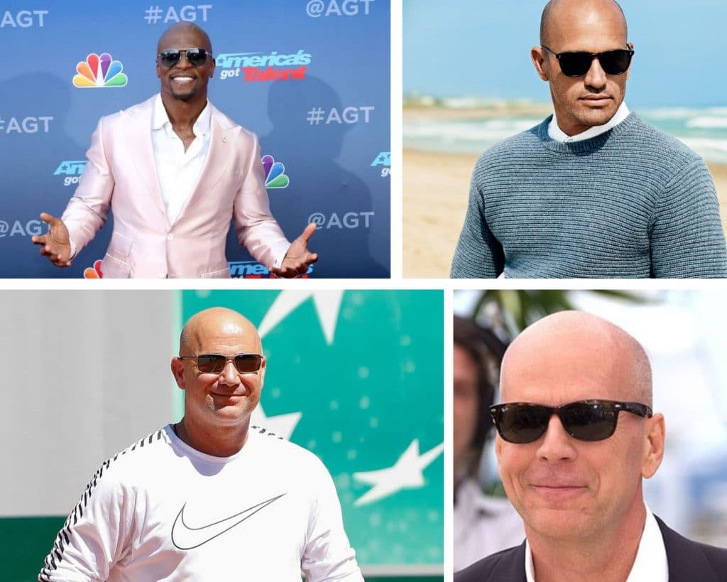 bald celebrities, sunglasses, style, fashion kelly slater, andre agassi, bruce willis, terry crews