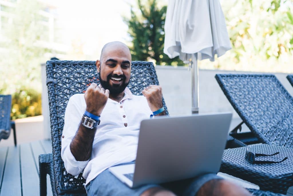 bald man on holiday in casual dress