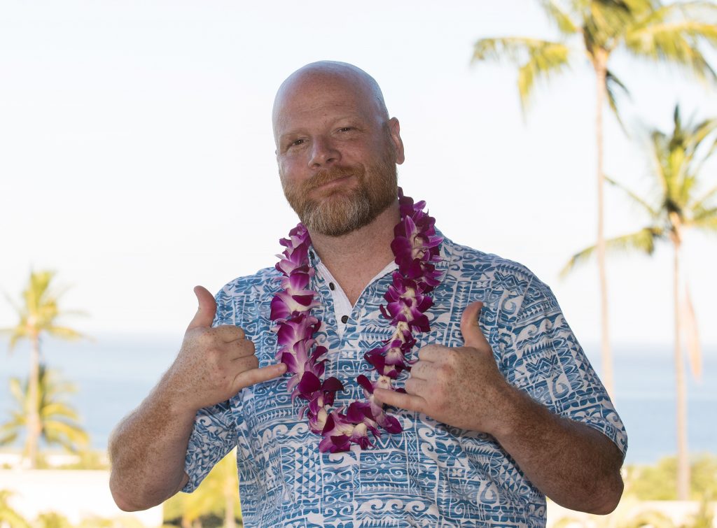 bald man with a beard on vacation in Hawaii